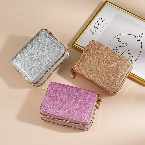 Cross-border women's double zipper organ card bag, Gypsy sequined card cover, multi-card ID bag, fashionable women's card holder.