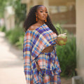 European and american cross-border women's clothing  summer new fashion retro print plaid shirt ruffle hem skirt set