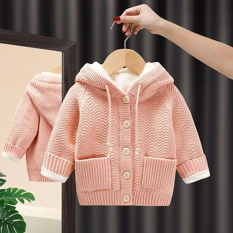 new winter collection: thickened hooded lambswool fleece sweater cardigan for boys and girls - baby and infant outerwear