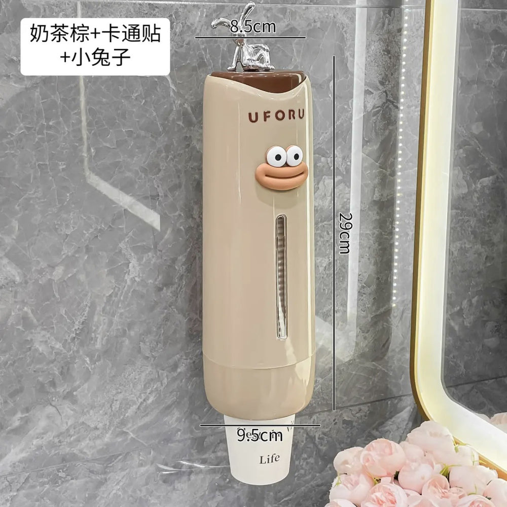 Dopamine cup dispenser disposable paper cup wall-mounted cup dispenser punch-free cup holder dust-proof cup storage rack