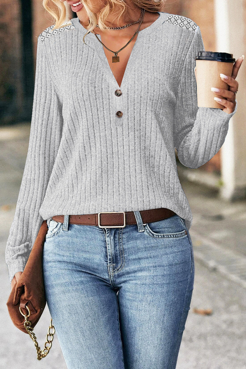 independent station  foreign trade cross-border fall and winter new arrival button lace patchwork knitting shirt long sleeves bottom shirt