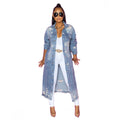 Amazon  women's denim jacket  european and american new trendy washed blue distressed slim-fit denim windbreaker