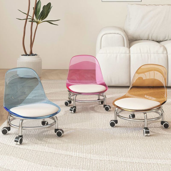 Pulley low stool transparent small chair universal wheel stool toddler children acrylic beautiful seam household backrest small size