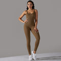 seamless knitting threaded pure color tight flat collar jumpsuit sports running fitness yoga wear one-piece suit