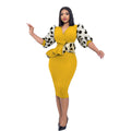 Amazon fashion cross-border women's clothing patchwork polka dot printing puff sleeve pencil ol plus size foreign trade dress