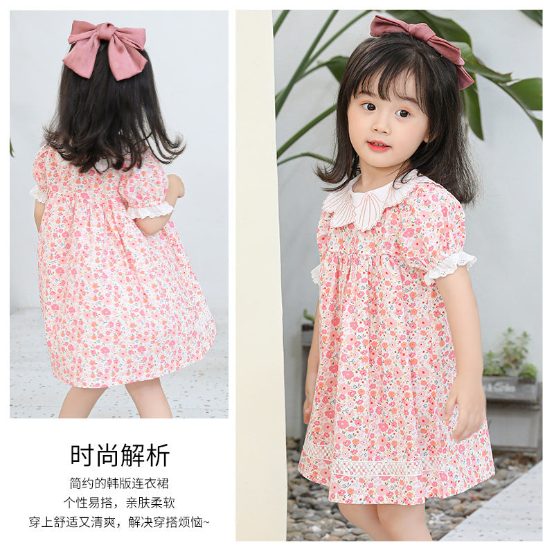 Summernew arrival shell lace collar kids princess dress baby girl summer floral girldress outing skirt