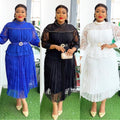Aliexpress cross-border fashion: new european and american style plus size women's dress - african mesh lace trim, pearl embellished chiffon dress