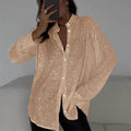 spring/summer new european and american style sequin top, collared long sleeve cardigan, basic cross-border women's blouse jacket