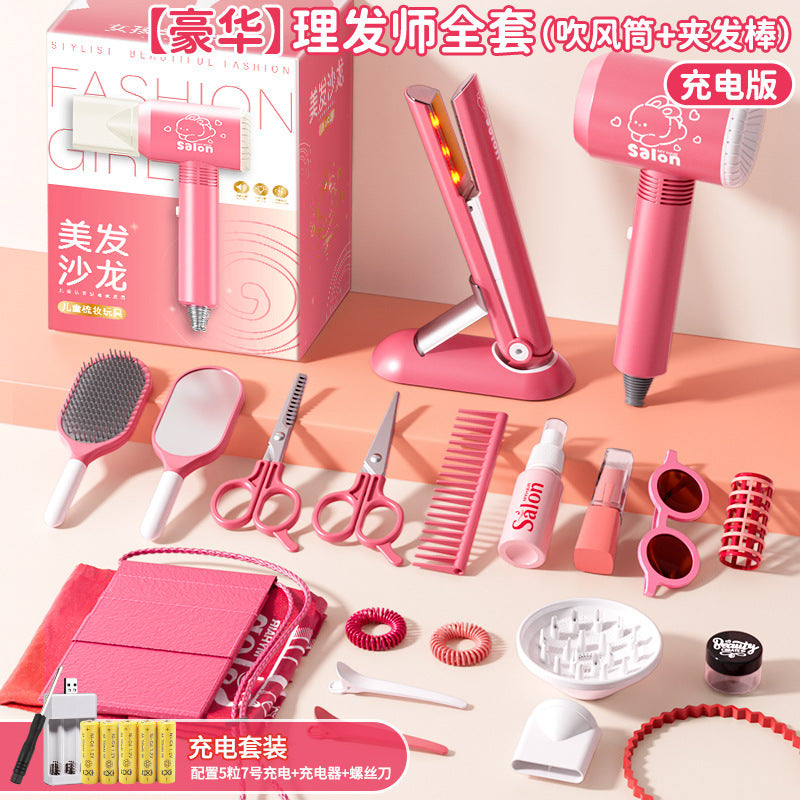 Kids' hair salon playset - realistic pretend play kit with hairdressing tools, comb, straightener, curling iron - perfect birthday gift for girls