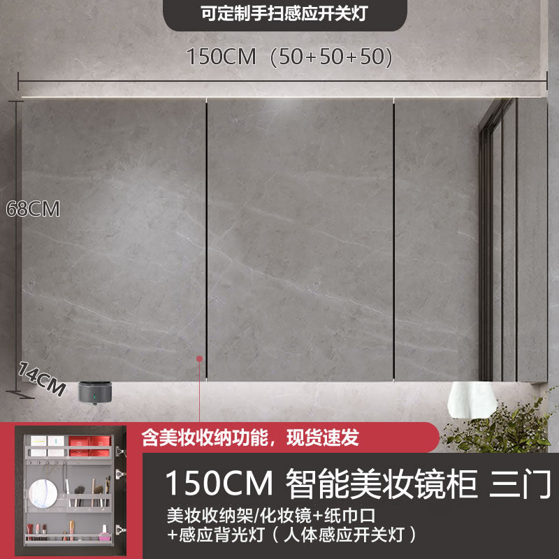 Smart makeup bathroom mirror cabinet storage wall-mounted bathroom mirror with lamp solid wood storage manufacturer wholesale