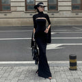 European and american niche design high-end black slim-fit mermaid dress with high neck, cutouts, slit, and slimming long dress