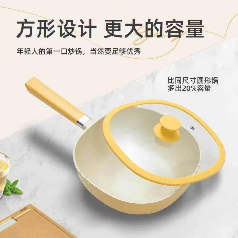 New arrivalpopular square wok wiji titanium non-stick wok for home lightweight small wok milk yellow food supplement pot wholesale