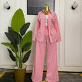 European and american cross-border women's fashion:  spring new collection - stylish, designer long-sleeve shirt and wide-leg pants casual set