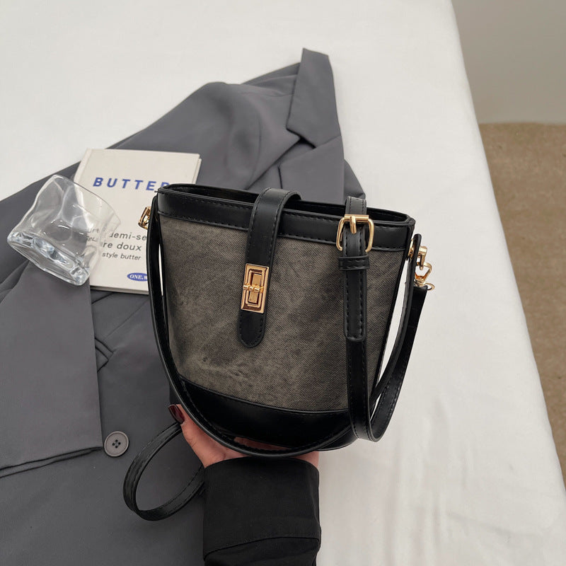 ins texture handbag women's 2025 new fashion small bag retro bucket bag shoulder bag messenger bag