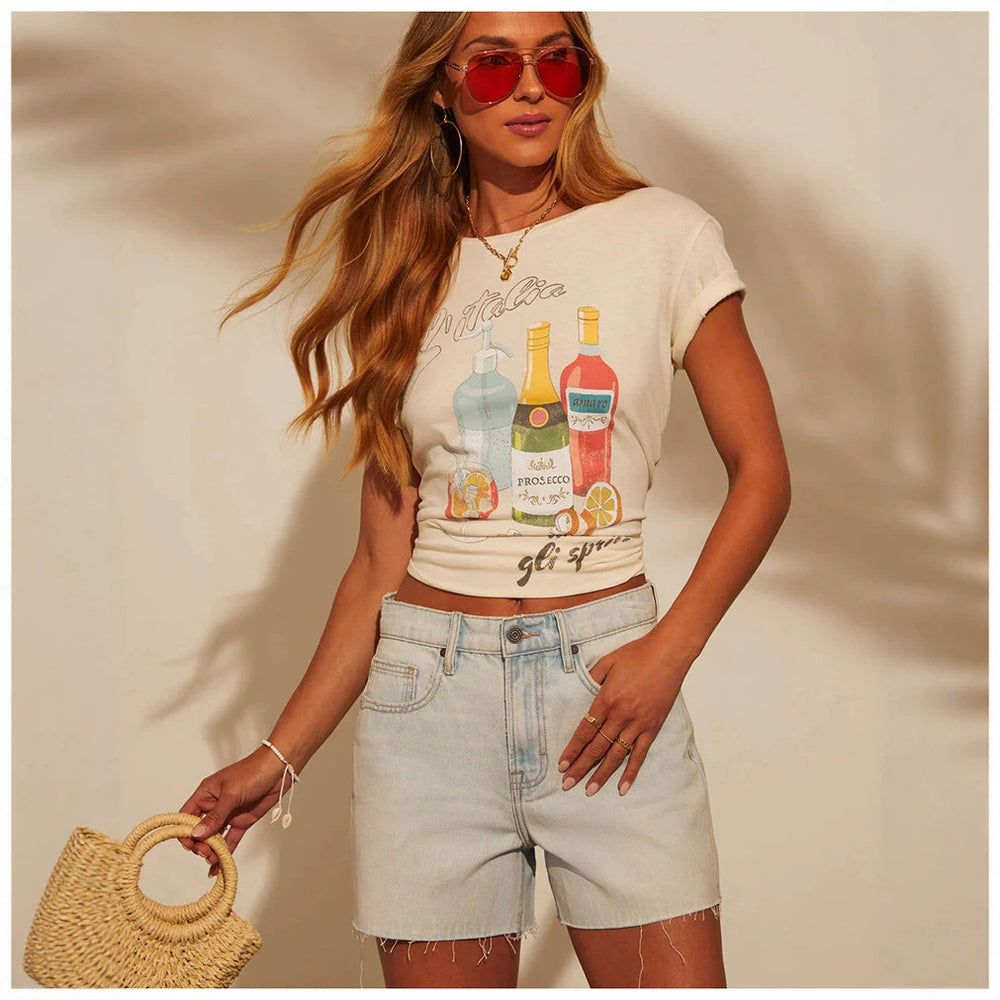 best selling earthy yellow distressed jeans women's back pocket ripped straight-legshorts stretch high waist three-quarter pants