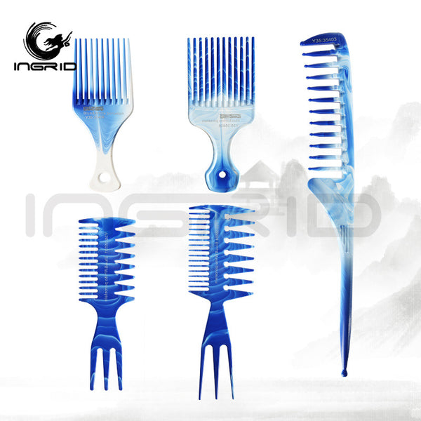 's new blue and white porcelain insert comb, large back head shape oil hair comb, three-in-one hair comb with large teeth and wide teeth.