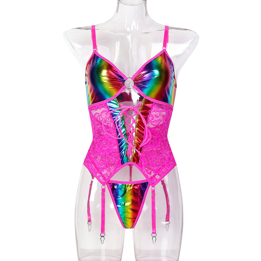 European and American  sex sexy underwear wholesale flash gradual change color cross strap sling two-piece set 3710