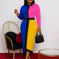 Fall and winterlong sleevespatchworkcontrast color slitelegancedress shirt collarwork clothing dinner hip-covering dressdresses