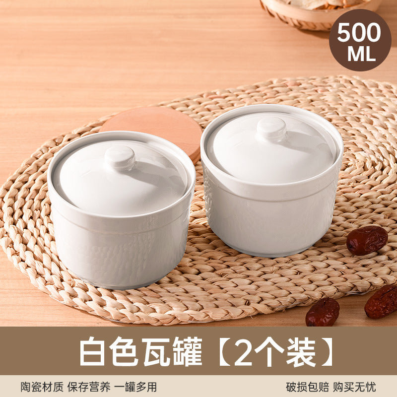 Earthenware soup stewing pot for homewater-proof stewing ceramic pot steamed egg with lid egg custard single serving small soup cup stewing pot soup