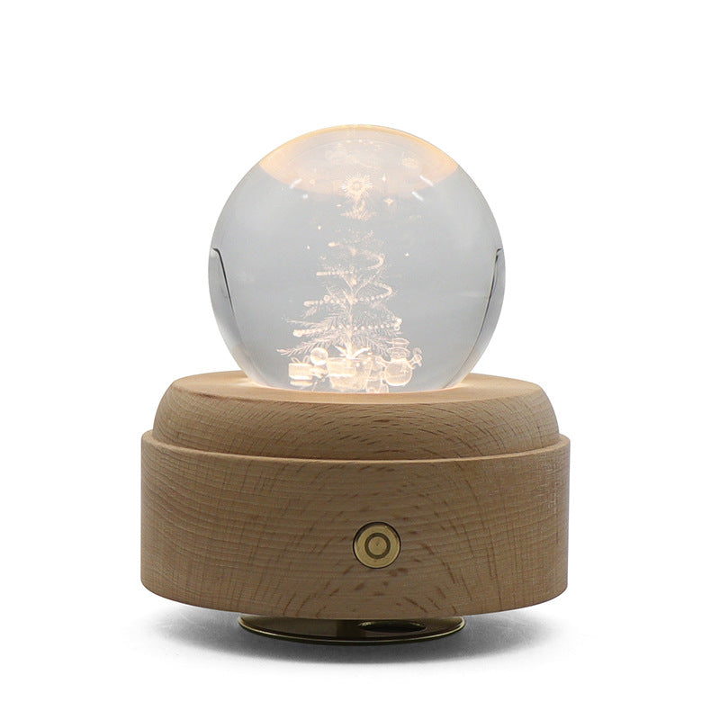 Touch dimming charging night light 3D crystal ball ambient light rotating music box bedroom ornament