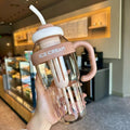 Summer's hottest selling women's high-style insulated tumbler! large capacity, portable, with straw, plastic cup, cute belly design, and handle
