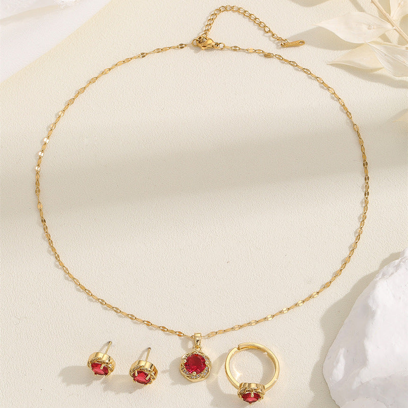 [titanium steel] necklace women's high-end flower pendant earrings ring niche light luxury clavicle chain jewelry wholesale earrings