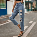 European and american clothing cross-border  new arrival raw edge ripped silmslimming lookjeansstraight-leg nine-point pants  trend