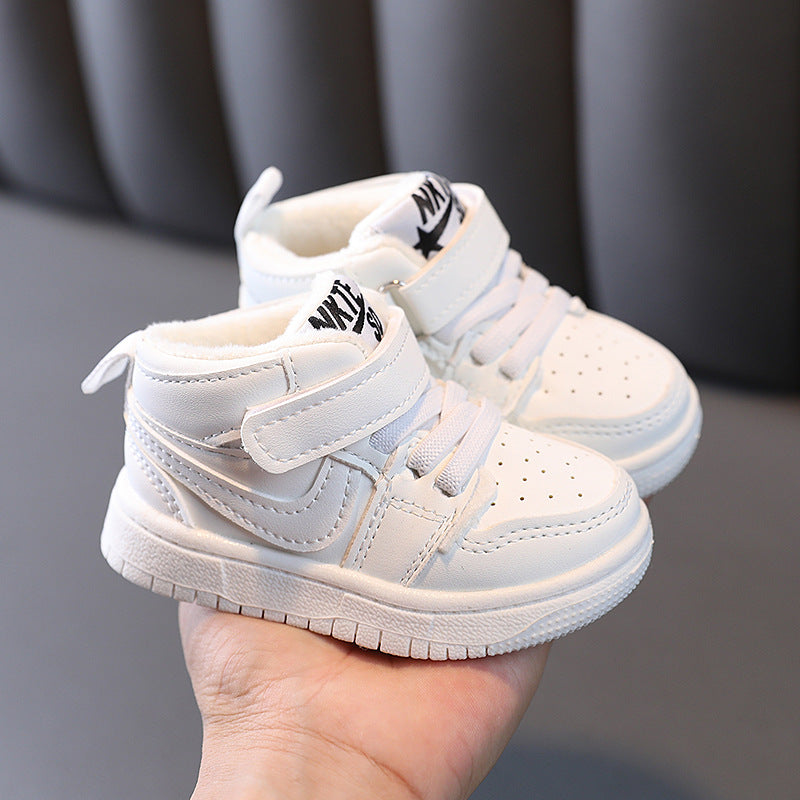 Kids sneakers for boys and girls, mid-top sneakers, winter two-cotton shoes, k-style shoes for men and women, baby shoes, soft bottom toddler shoes