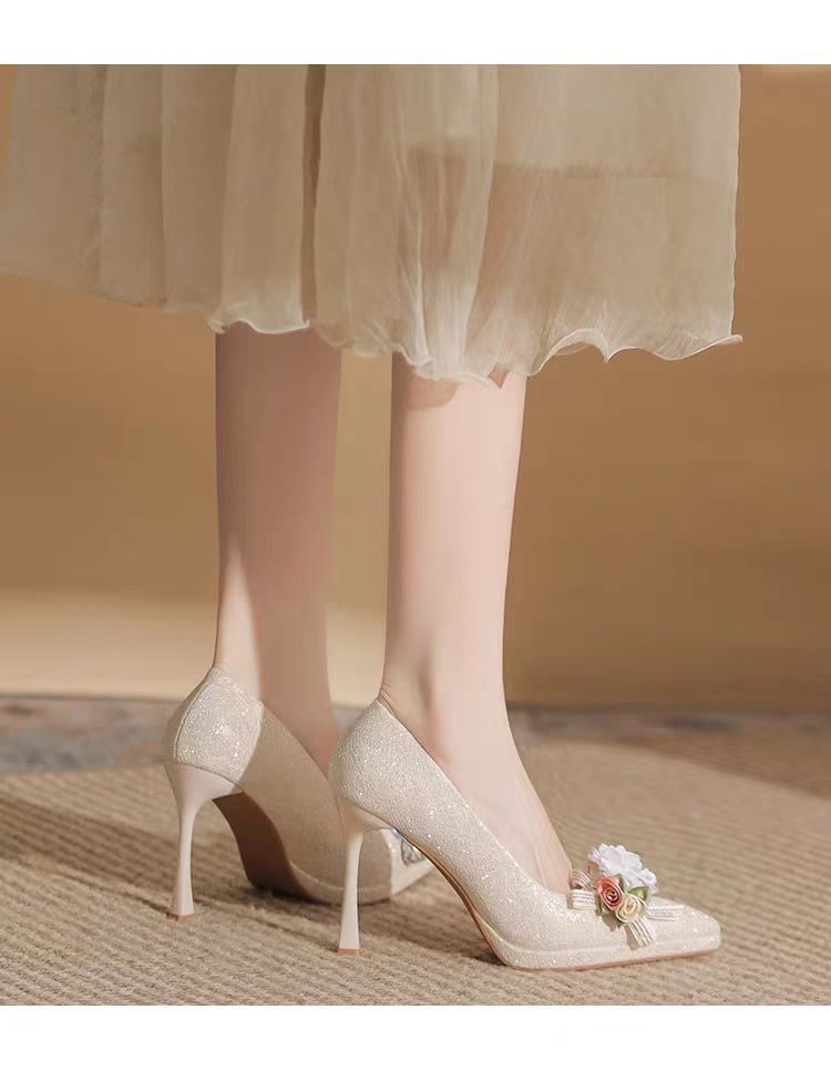 French high heels women's stilettos 2025 spring and autumn new arrival waterproof platform elegant beautiful wedding shoes sexy pointed toe flats