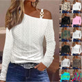 independent station   best selling autumn casual metal buckle slanted shoulder collar shirt women's clothing