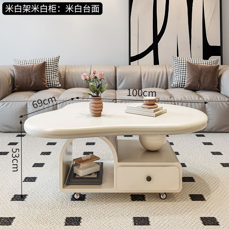 Cream cloud coffee table small apartment living room for home movable cart modern light luxury classy storage tea table