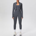 brushed tight drawstring halter vest nine-point long three-piece set sports running fitness yoga suit