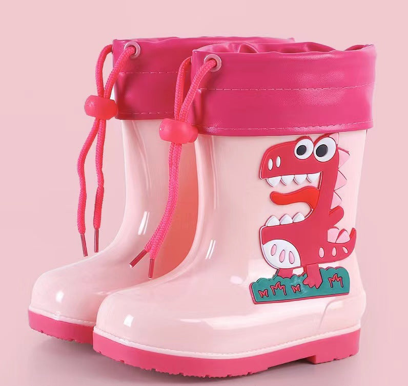 Kids' mid-calf waterproof rain boots - new fashionable styles for boys and girls - non-slip, fleece-lined baby rain boots - dinosaur designs available