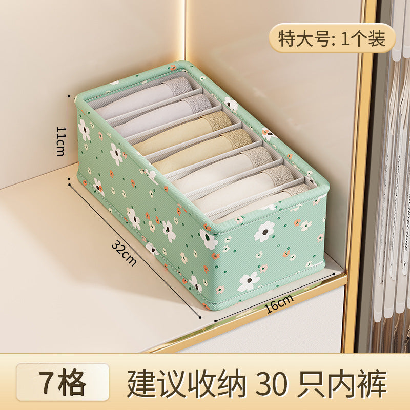 Green Flower Underwear Storage Box Supplies Underwear Storage Drawer Grid Box Multifunctional Household Socks Sorting Box