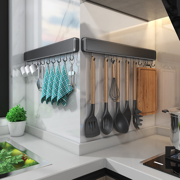 Kitchen hanging rod non-punching spatula hook row hook wall wall wall hanging wall shelf kitchen utensils hanger space aluminum