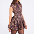 fall/winter new european and american style cross-border women's sexy backless round neck slimming leopard print pleated dress