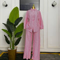 European and american cross-border women's fashion:  spring new collection - stylish turn-down collar, loose-fit long sleeve shirt and wide-leg pants casual set