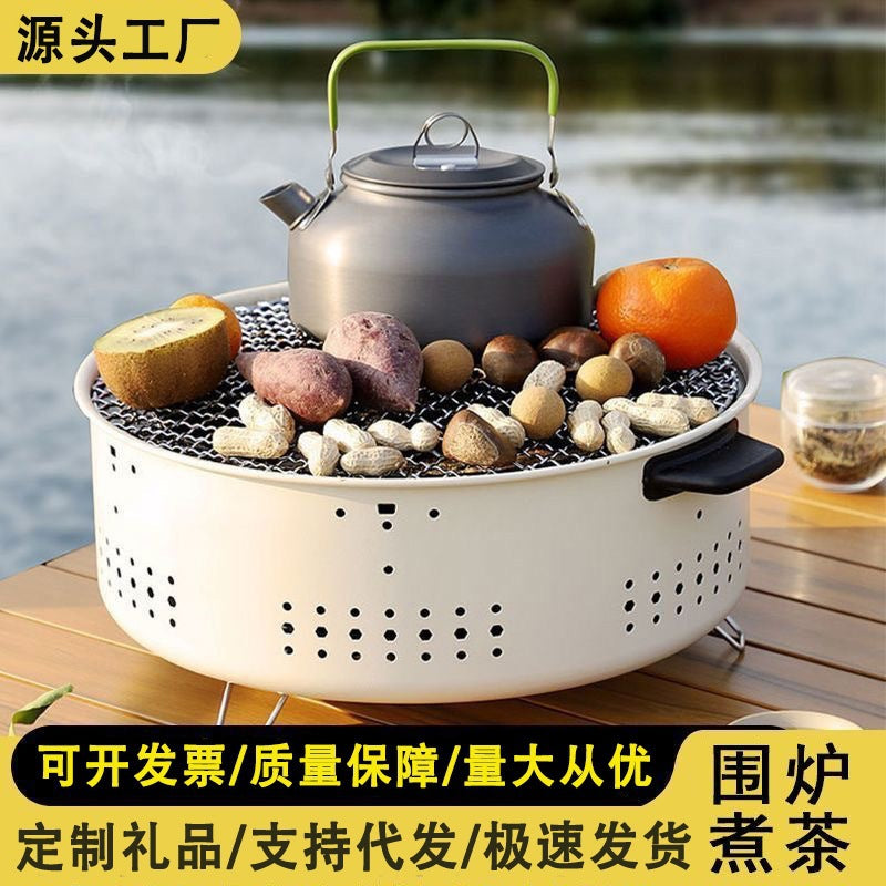 Portable charcoal stove for tea brewing, bbq, and camping - multifunctional heater with tiktok support and dropshipping available (baking pan included)