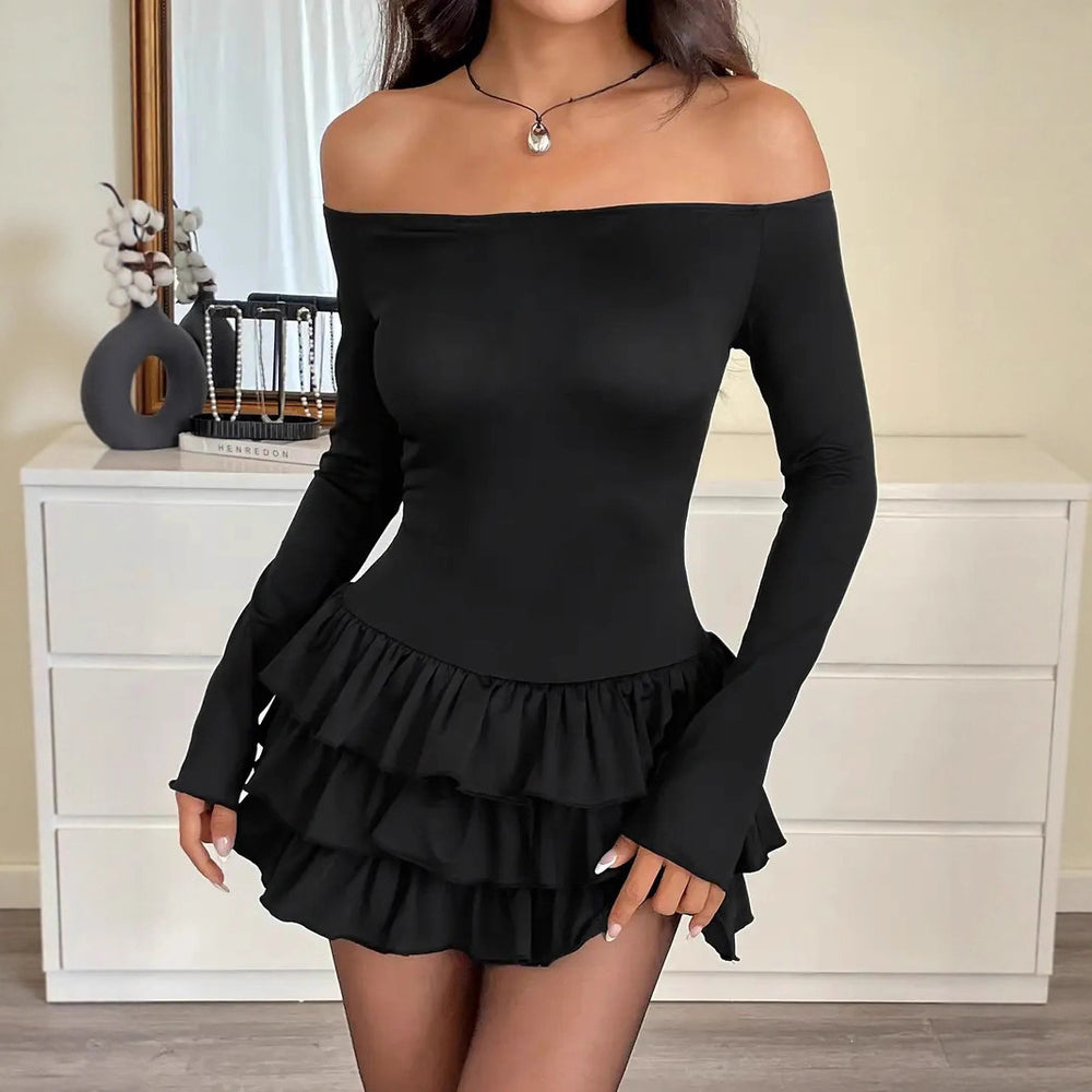 European and american cross-border fashion slim-fit long sleeve  waist-cinching pleated skirt dress - elegant and chic