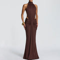 cross-border european and american women's summer collection: new elegant and sexy solid color slim-fit backless mermaid dress