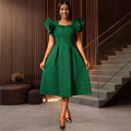 new arrivaleleganceruffles square neck dress rose jacquardhigh waist banquet a swing evening dress dress
