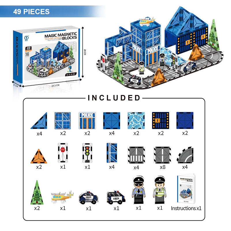 Kids educational diy painted diamond pattern magnetic track building blocks baby puzzle puzzle magnetic sheet square castle toy