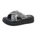 Sequin criss-cross slides - women's summer new arrivals, perfect with skirts, trendy influencer style, chanel-inspired chunky sole sandals