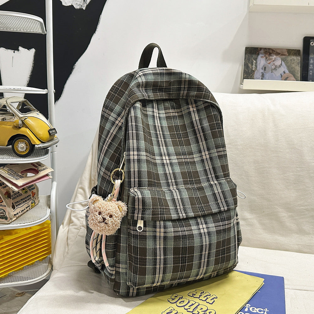 Schoolbag junior high school girls japanese style ins retro plaid college students simple and versatile k-style high school students backpack women