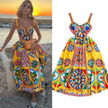 Retro palace baroquetube top suspender long skirt seaside vacation waist slimming look word fixed slotprintingdress
