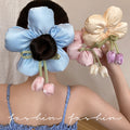 Kids flower large intestine hair tie little girl back of head ball head low ponytail headdress girl princess classy hair accessories