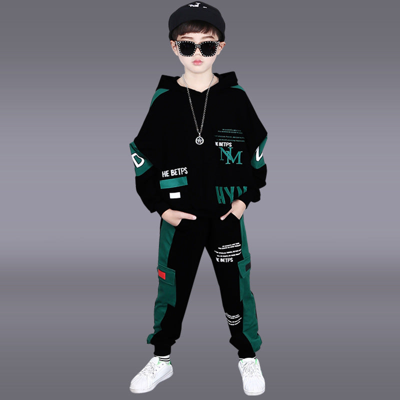 Boys' spring/autumn outfit: stylish  new arrival, handsome mid-to-large size children's hoodie two-piece tracksuit