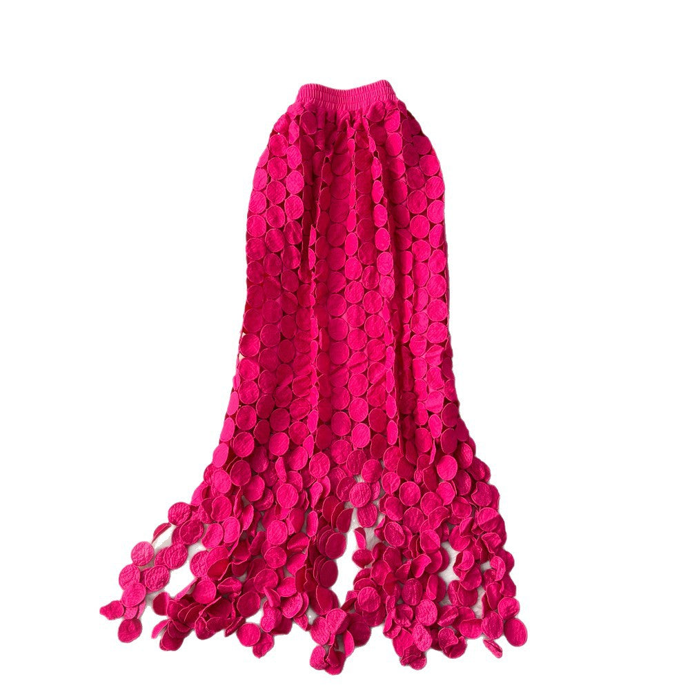 French cutout polka dot tassel midi skirt - women's spring korean style high waist slimming a-line work skirt