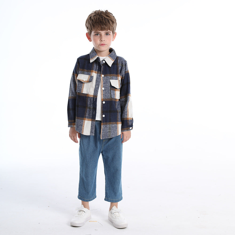 Export children's clothing boys multi-color patchwork plaid shirt long sleeves preppy style autumnew arrivalspring & fallkidstops