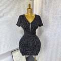 Exportsummernew arrivalsexy silmv neck zipper elastic mesh dress leopard print printing hip skirt for women
